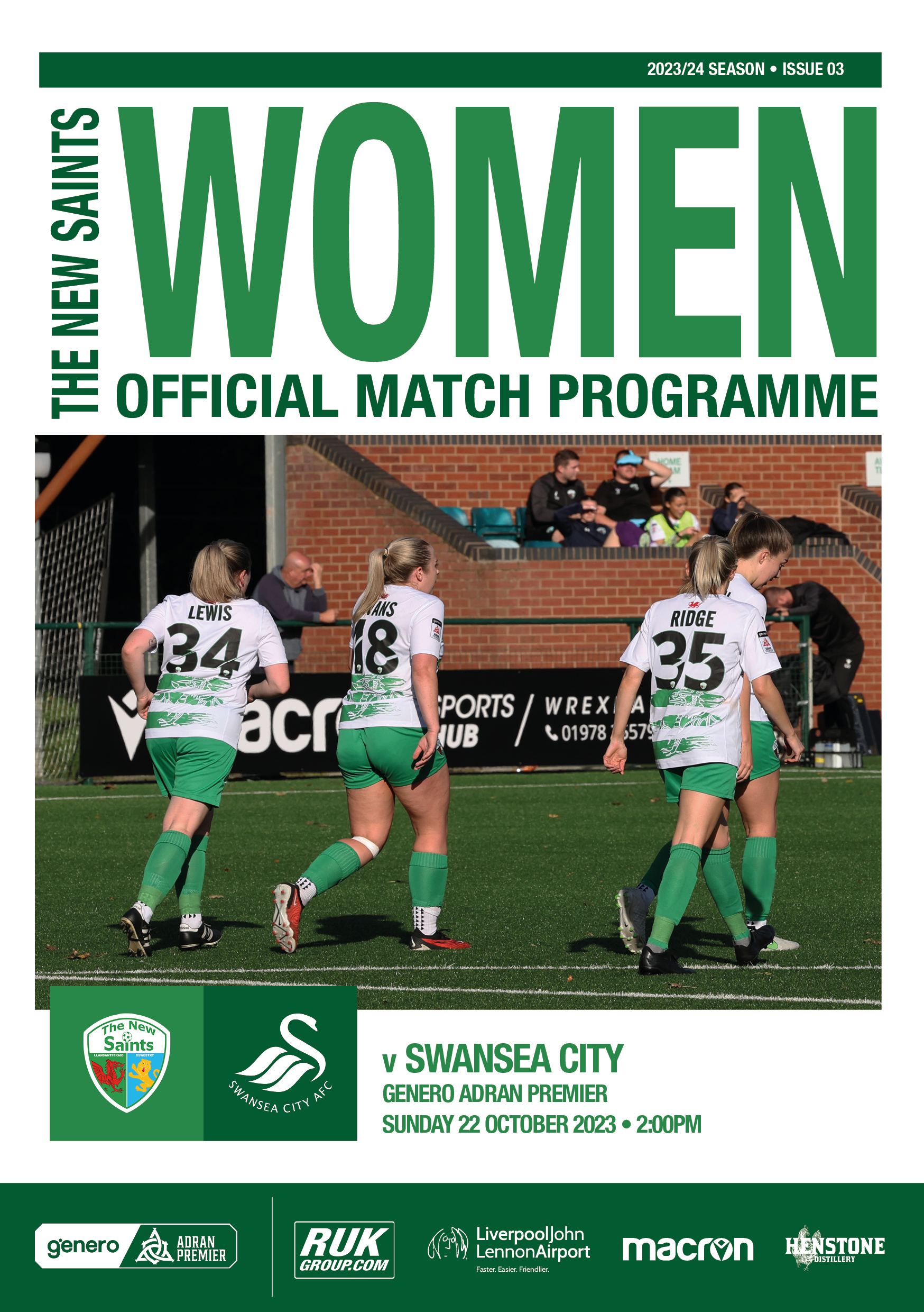 The New Saints Women vs Swansea City Women – Match Programme – Sunday 22nd October 2023