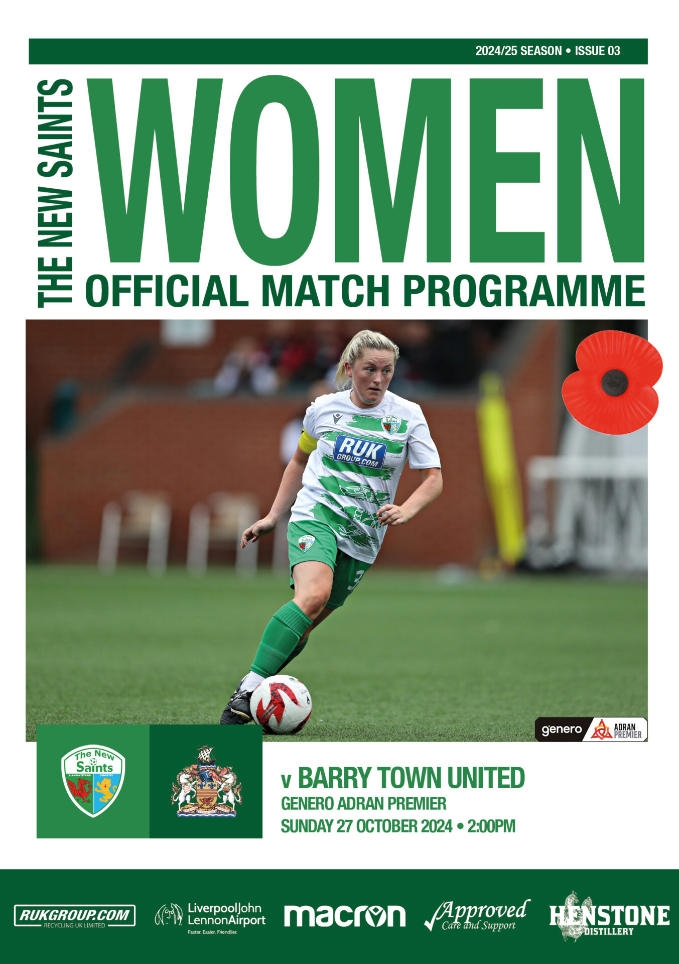 The New Saints Women vs Barry Town United Women – Match Programme – Sunday 27th October 2024