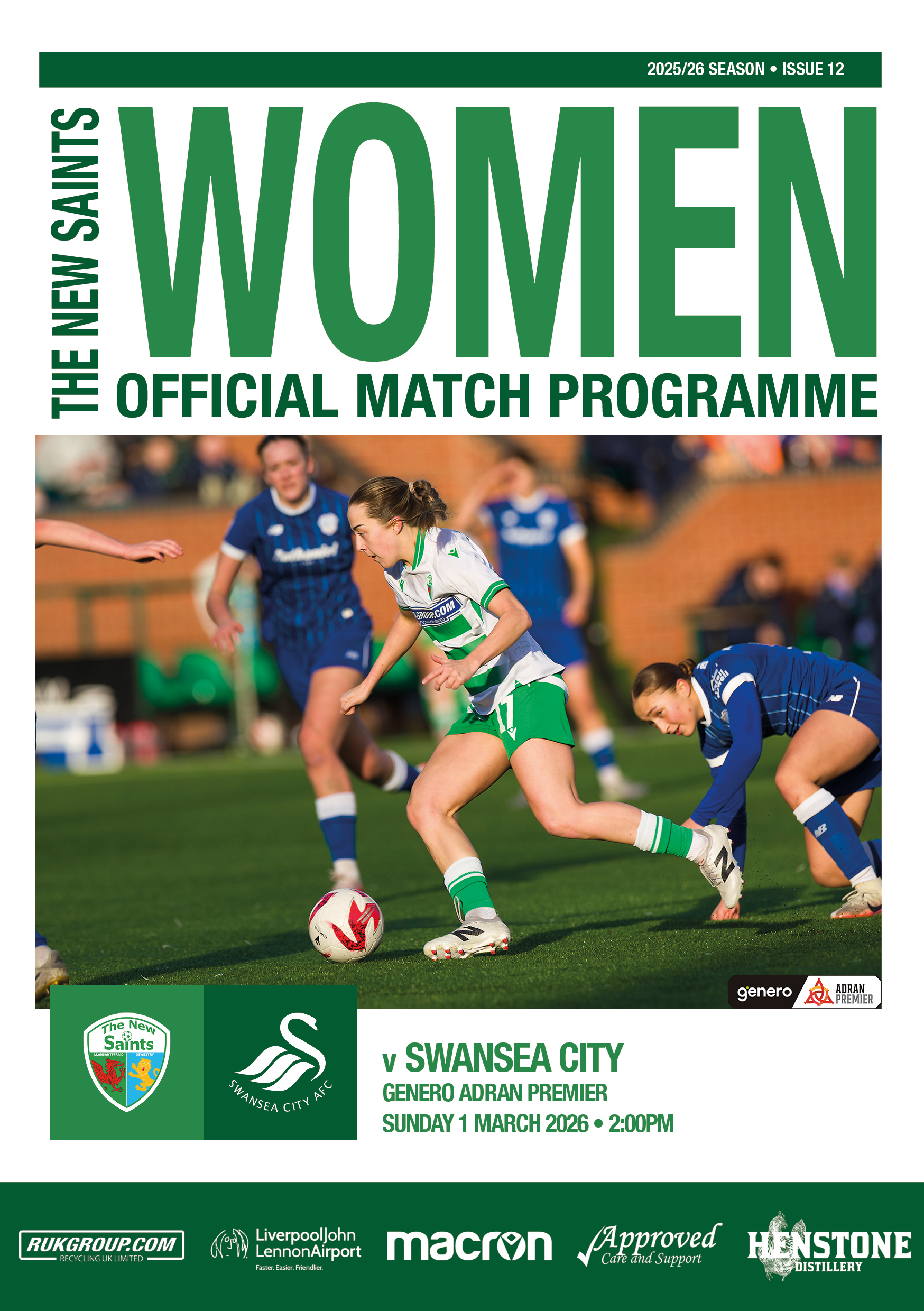 The New Saints Women vs Swansea City Women – Match Programme – Sunday 1st March 2026